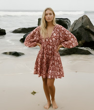 Daughters Of India Saffron Red Kyra Floral Mini Dress - Size XL - BNWT