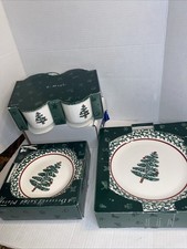 Set of 4 Vintage Furio Christmas Tree 10  Plates -Salad Plates And Mugs Italy