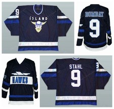 Custom 1973 Mighty Ducks Hawks 9 Gordon Bombay Gunner Stahl Hockey Jersey Navy
