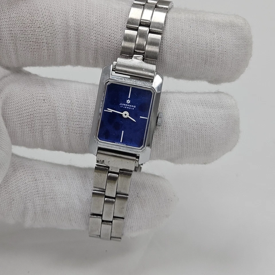 De colección Junghans 17 Joyas Mecánico Cuerda Raro Alemania Esfera Azul Tono Plateado  Foto 2 de 4