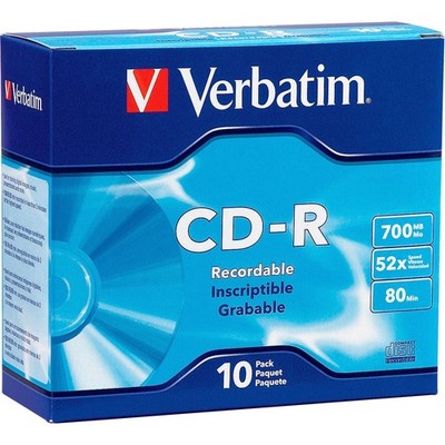 Verbatim CD-R 700MB 52X with Branded Surface - 10pk Slim Case (VER94935)