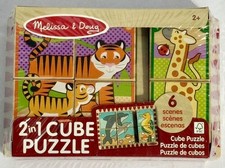 Melissa  Doug 2 in 1 Cube Wooden Animals Puzzle with 6 Scenes