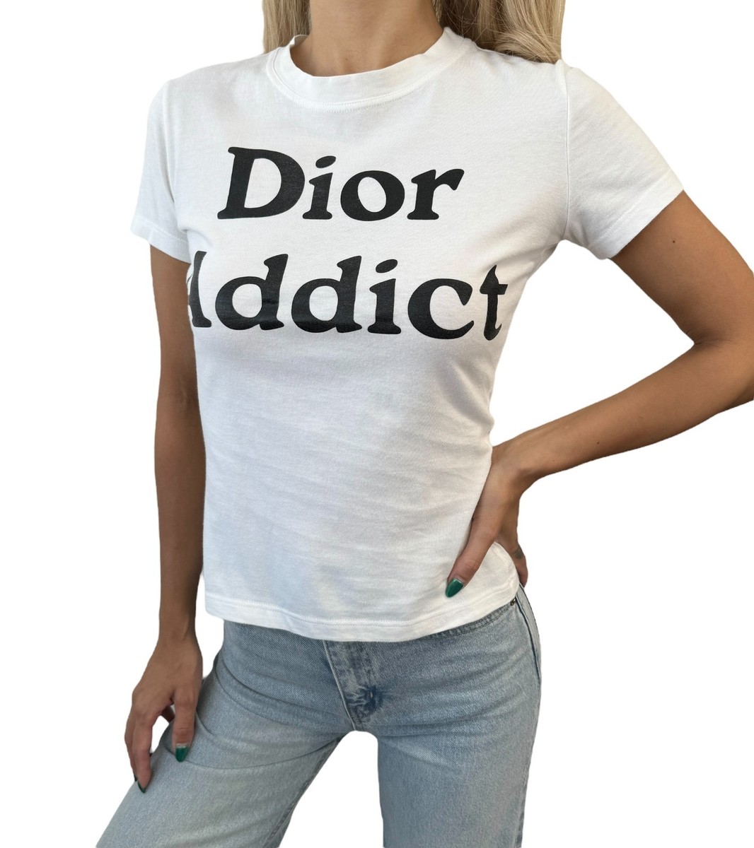 Christian Dior 2002 Vintage Addict Big Logo T-shirt Top #38 White