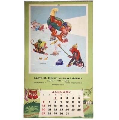 1963 Brown & Bigelow Art Advertising Calendar Monkey Business Coeur D' Alene, ID