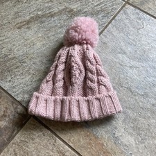 GAP Baby Light Pink Winter Hat With Pompom Girls Medium/Large GUC