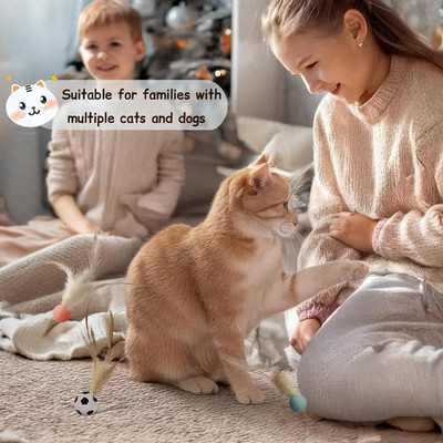6PCS Interactive Cat Feather Ball Toys Set - Bouncy Silicone Rolling Toys for...