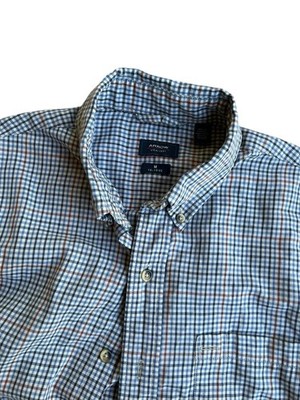 Arrow USA 1851 Men's Medium Blue and Red Plaid Long Sleeve Button Down Shirt