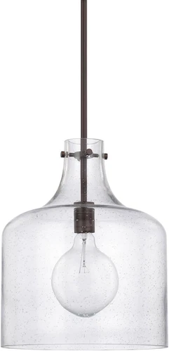Crawford Urban Industrial Clear Glass Jar Pendant Light in Aged Brass - Picture 6 of 7