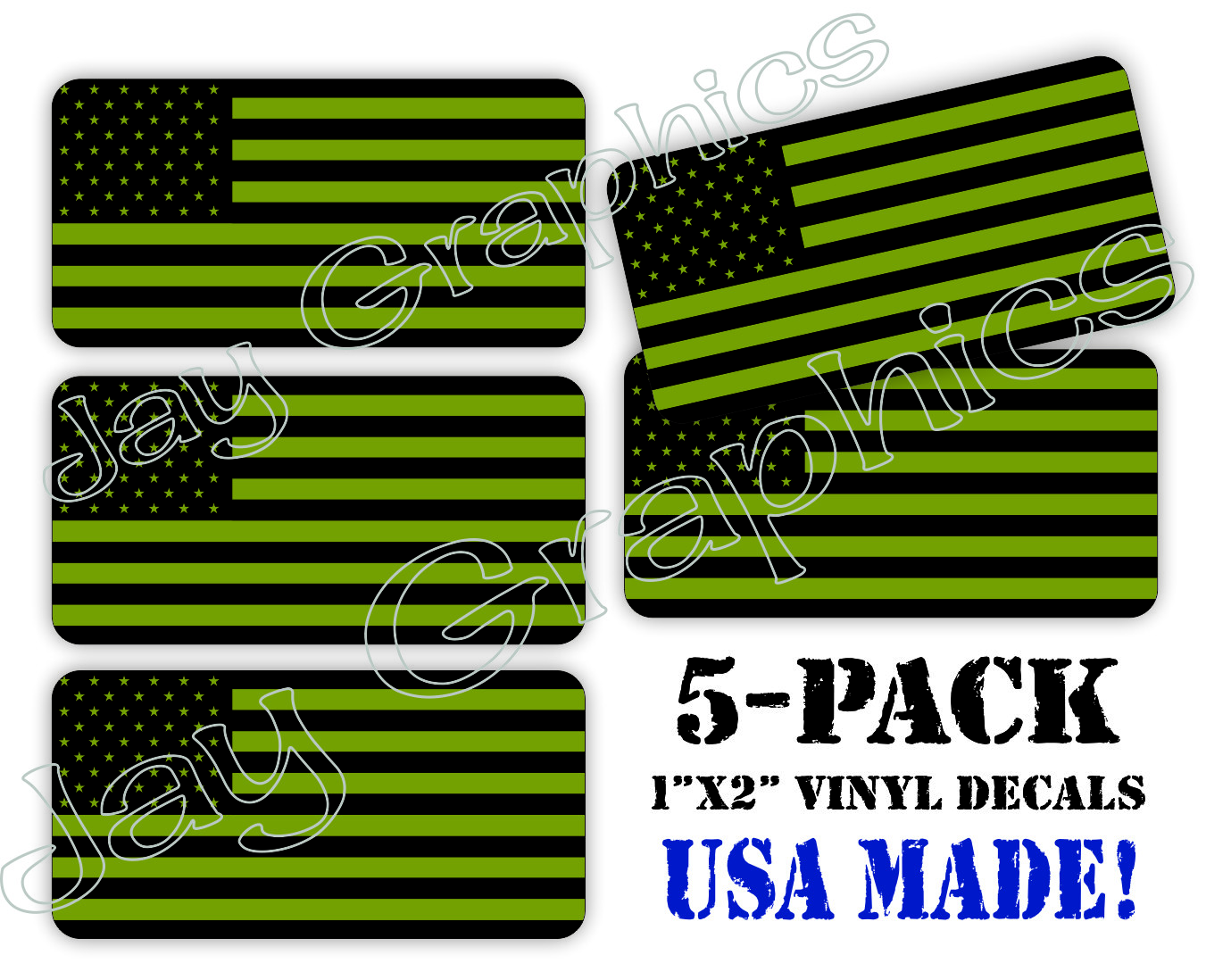 5x OD Green American Flag Hard Hat Decals Helmet Stickers Military Army Tactical