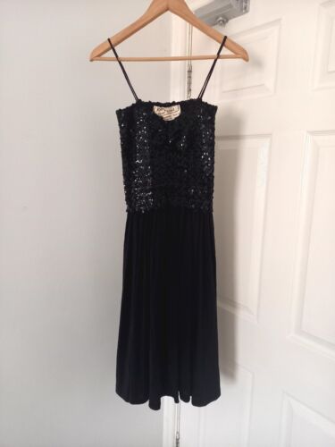 Vintage John Marks By Anne Tyrrell Dress Black Sequin Cocktail Dress Size Small - Picture 1 of 6