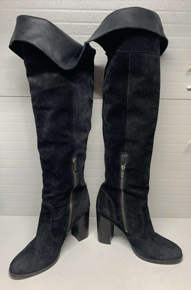 Botas FRYE de couro preto camurça sobre o joelho dobrável tamanho 8 - Imagem 2 de 4