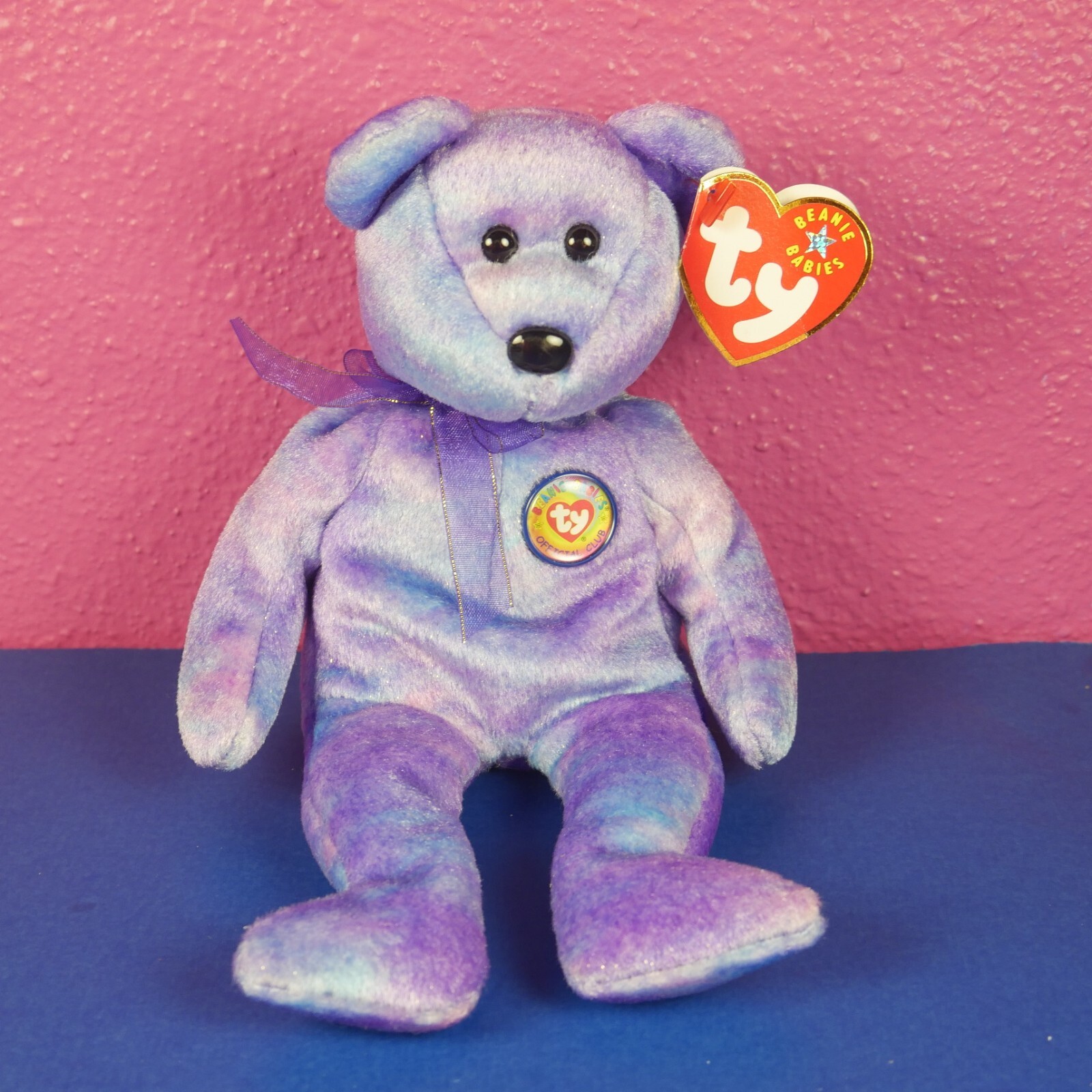 CLUBBY IV(4) Ty Beanie Baby Purple Bear 2001 Plush WITH TAGS Rainbow