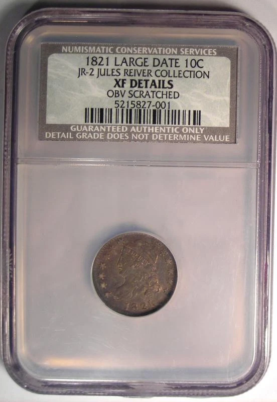 1821 JR-2 Large Date Capped Bust Dime 10C - NGC XF Details (EF) - R5 Variety! - Image 2 of 4