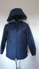 Vintage Stark Navy Quilt Trim Check Padded Lining Hooded Jacket/anorak Sz 8 B.n
