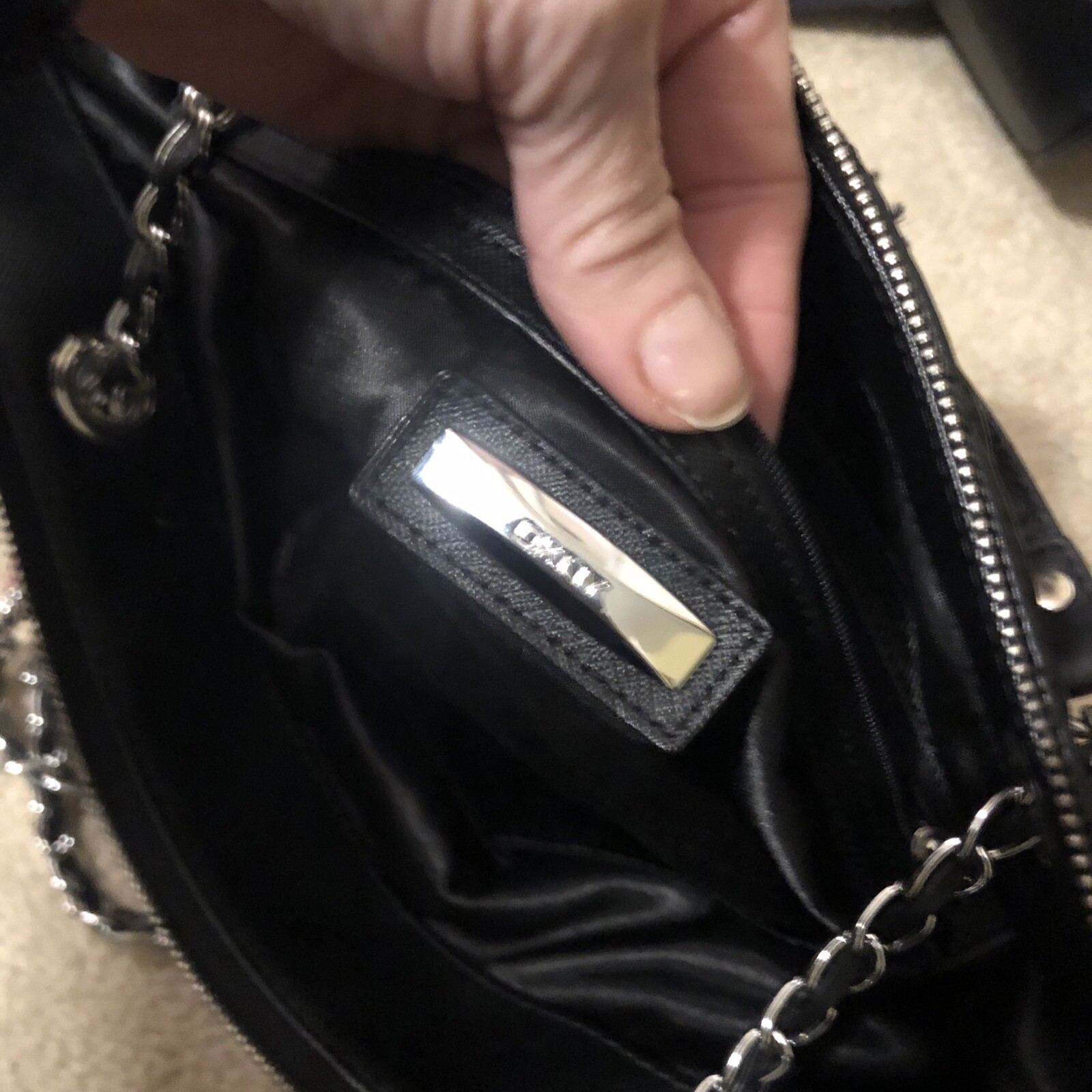 DKNY Black Leather Checked Pattern Chain Link Str… - image 4