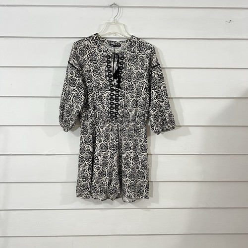 New ZARA Women Black White Floral Printed Linen Blend Tassel Romper Size L Y1009 - Picture 23 of 23