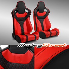 Universal Main Blackred Side Pvc Leather Sport Reclinable Racing Seats Pair