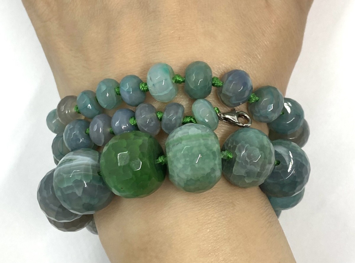 FAS Natural Faceted Green Onyx Beads Silver Clasps Graduated Necklace20.5/8” View 2