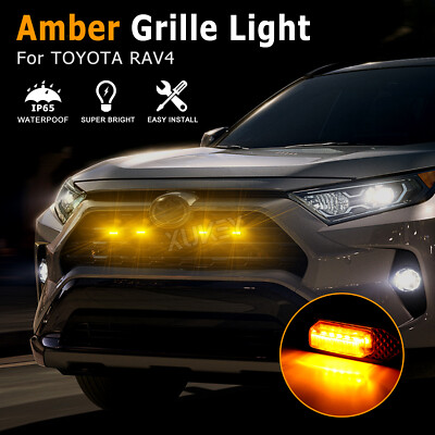 4PCS Amber Lens Front Grille Yellow LED Light For Toyota RAV4 XA50