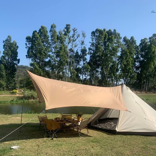 Camping Zeltplane 3mx4.5m Tarp Tragbar Sonnensegel mit Zeltstangen Sonnenschutz - Bild 12 von 12