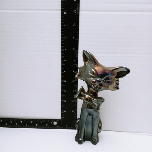 Vintage MCM Black Cat Majolica Iridescent Black Giuseppe Chiurato 8" Mid Century - Picture 11 of 12