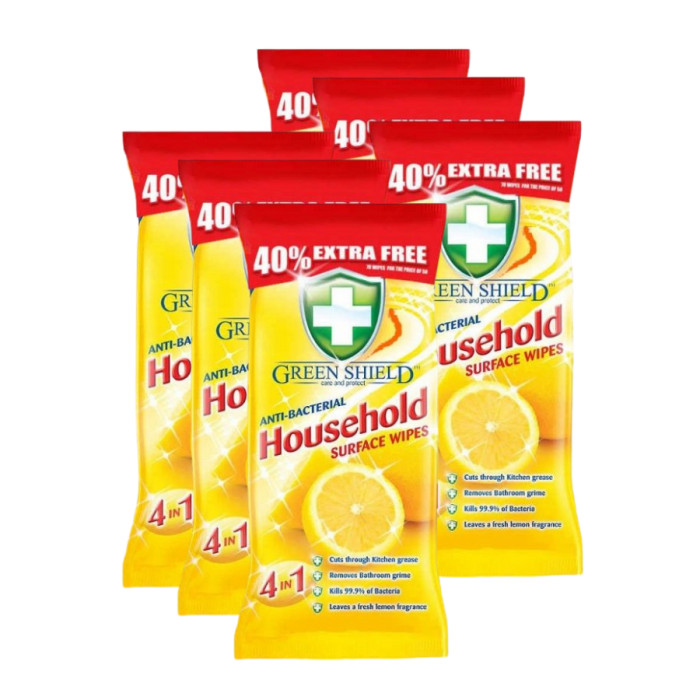 3 x GREEN SHIELD 70 LARGE HOUSEHOLD 99.9% ANTI BACTERIAL SURFACE LEMON WIPES - Image 10