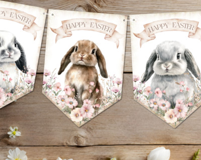 Rustikale Landhausstil süße Frühlingshasen Ostern Wimpel Frohe Ostern Deko