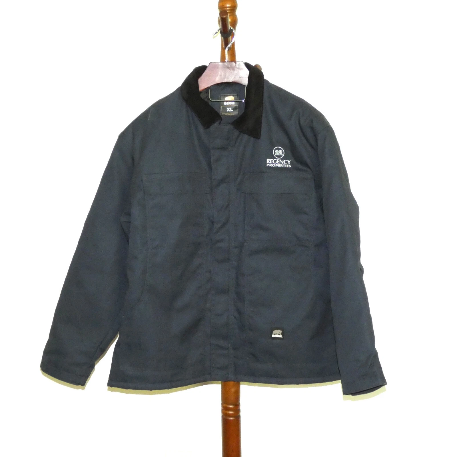Berne Workwear Blue Insulated Jacket size XL Embroidered Logo Corduroy Collar