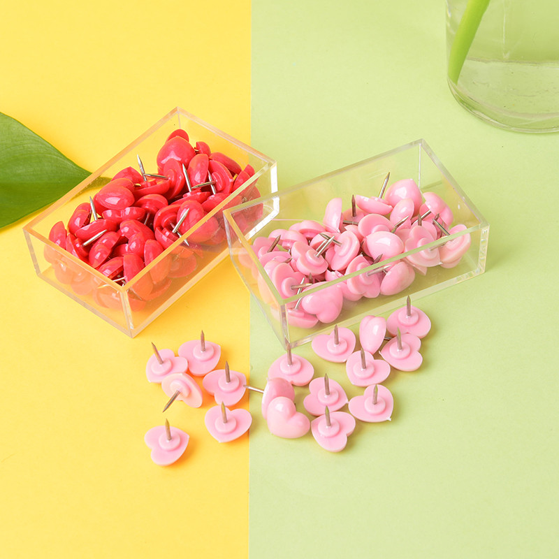 50X lovely premium heart shaped thumb tacks push pins wall tacks for