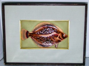 ANDO JAPANESE CLOISONNE PLAQUE OF A FLAT FISH, Framed, Signed, c.1950-60