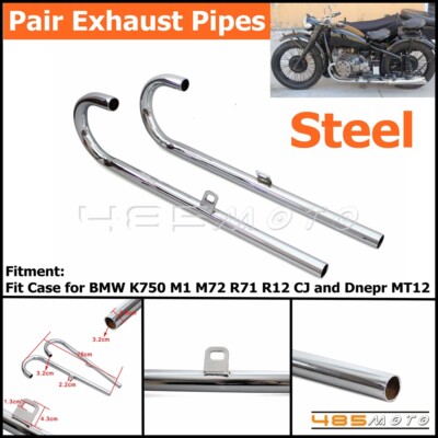 Pair Chrome Retro Exhaust Pipe Link Tube For BMW M72 M1 R71 R12 and Dnepr MT12
