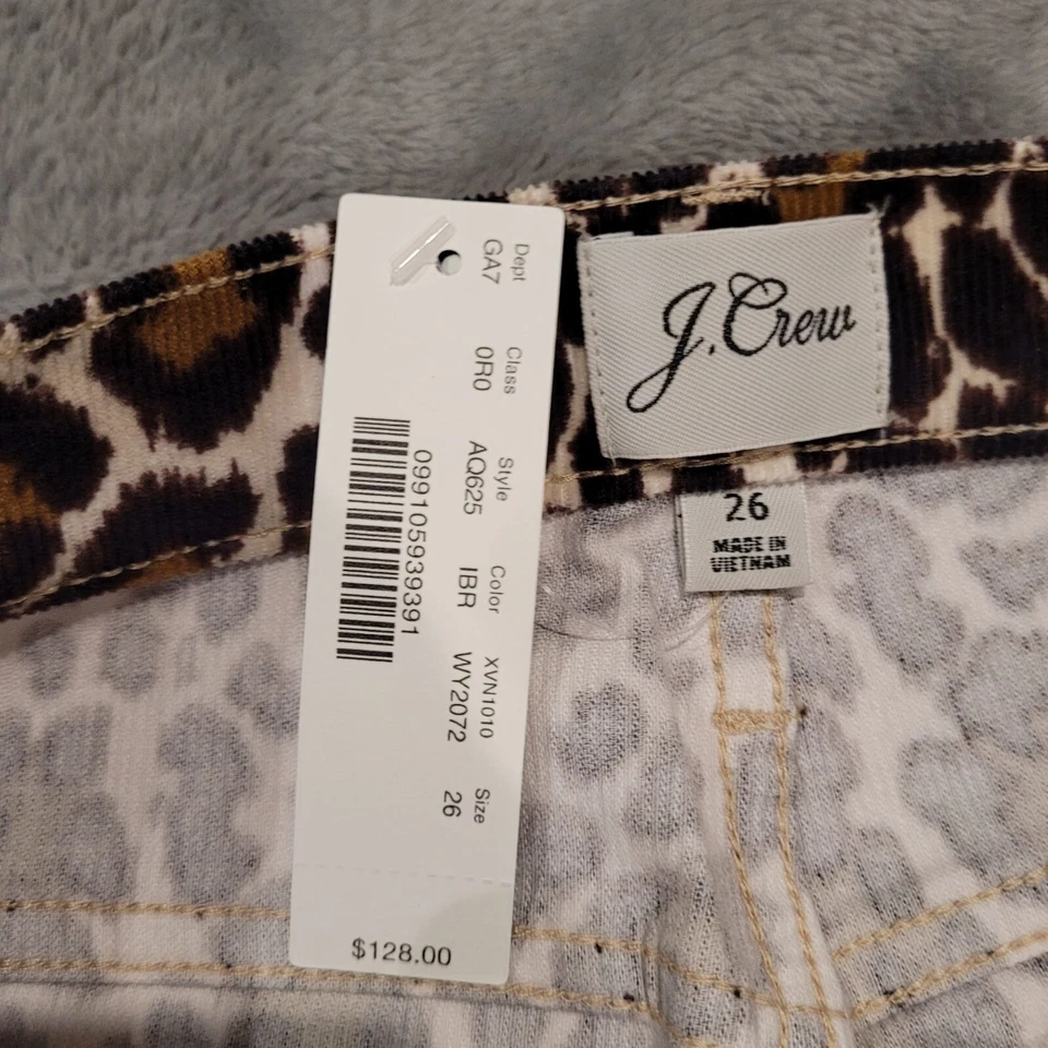 Pantalones de palillo de dientes de tiro alto J.Crew de 10" talla 26 leopardo elástico pana AQ625 nuevos Foto 2 de 4
