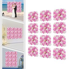 3D Flower Wall Panel-12pcs Artificial Flower Wall Background Silk Rose Wedding
