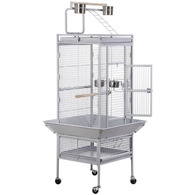 61'' Large Bird Cage Playtop Parrot Cage Cockatiel with Rolling Stand White/Black