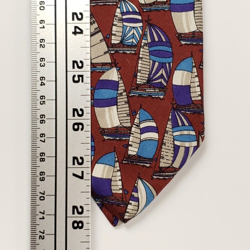 Lands' End Tie Vintage Necktie Red Blue Sail Boat Graphic Print Silk Made USA - Picture 6 of 7