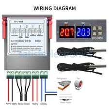 STC-3008 DC 12V Digital LED Display Dual Temperature Thermostat Controller Probe