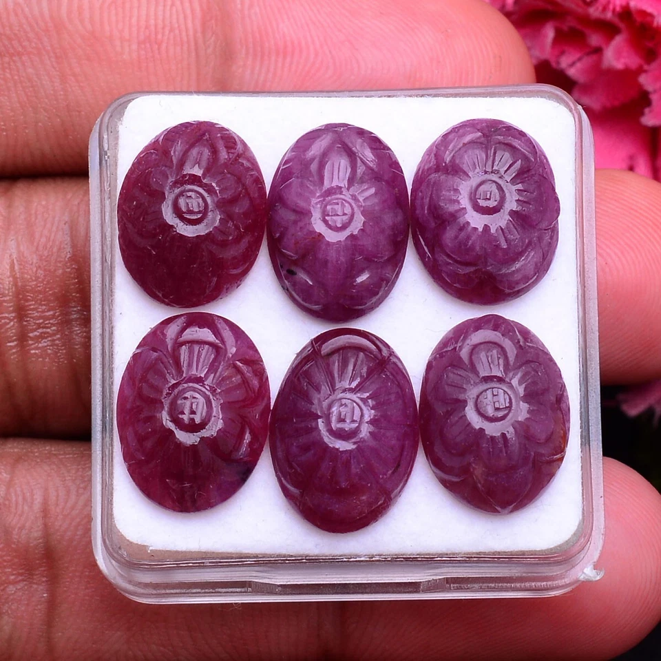 6 Pcs Natural Ruby Red Top Quality Unheated 13.69mm-14.70mm Carved Gemstones Lot - Image 2 of 4