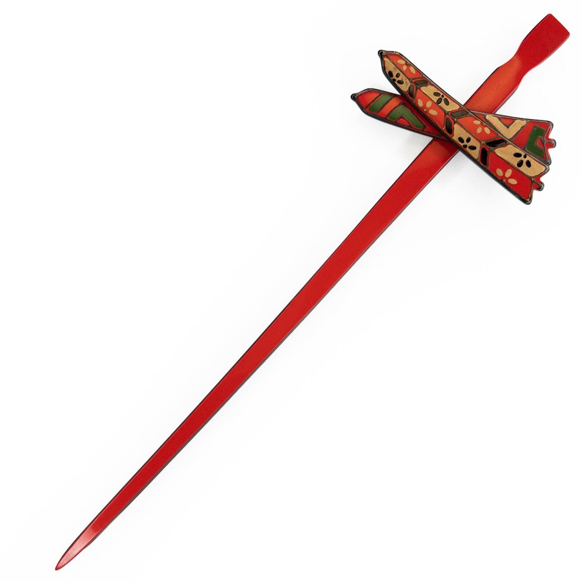 VTG Japanese Red & Black Plastic Stick-kanzashi Hair Ornament