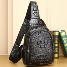 Genuine Leather Men's Sling Backpack, Crocodile Pattern Crossbody Bags Daypack