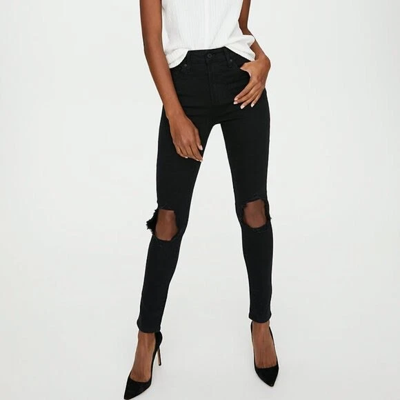 Levis 721 Black Distressed High Rise Skinny Jeans eBay