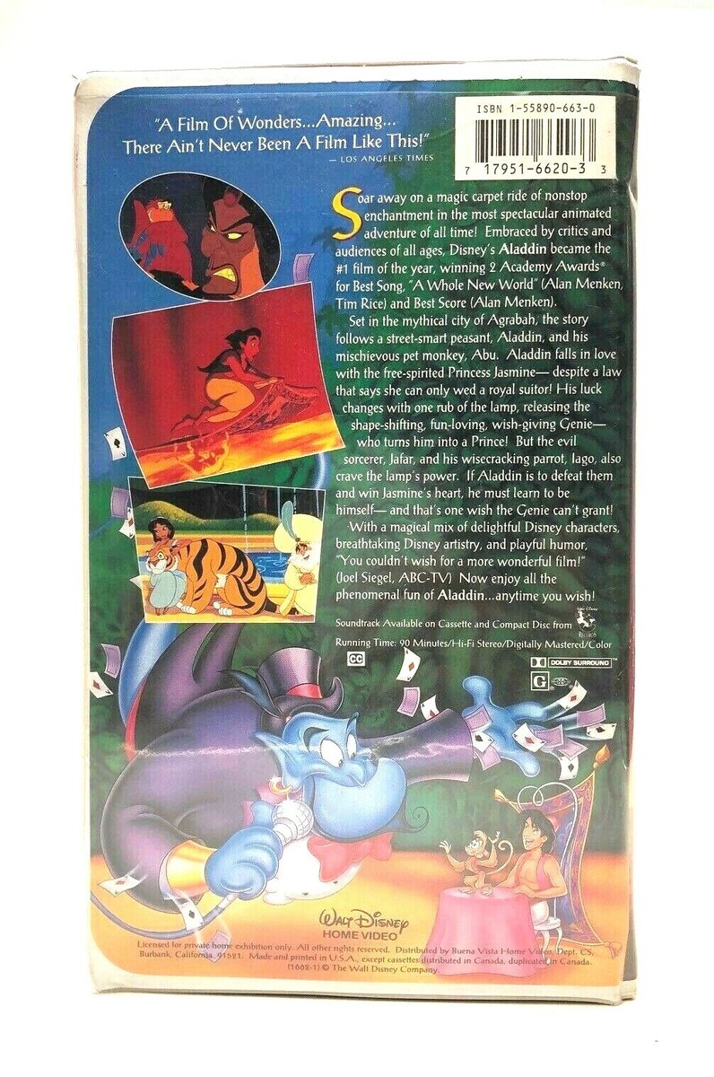 Disney's Aladdin (VHS, 1993) BLACK DIAMOND EDITION The Classics