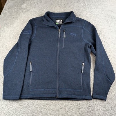 STIO Jacket Mens M Navy Blue Wilcox Fleece Zip Up Embroidered Logo Sweater GORP