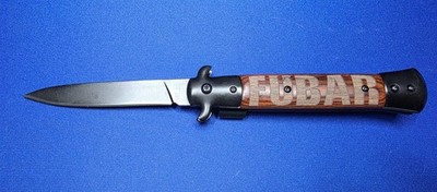 FUBAR Pocket Knife Wood Handle Linerlock Clip Assist Opening Stiletto 9 Inch 