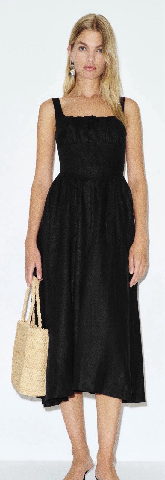 Reformation Balia Linen Dress Black Size 10 Sleeveless Maxi With Drop Waist New