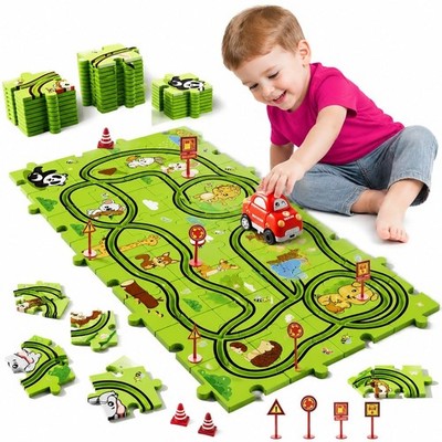 39PCS Puzzles Race Tracks Car Toys for 1 2 3 4 5 Year Old Boys Toddlers, Cars...