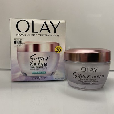 Olay Super Cream with Sunscreen SPF 30, Fragrance Free 1.7 Fl Oz -Open Box