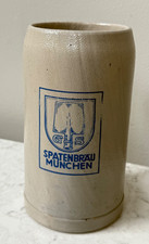 Vintage Spaten Munchen West Germany Beer Stein Stoneware Mug 1 L - 7 1/2" tall