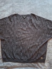 DKNY Short Sleeve Lightweight Sweater Dolman Gray Black Womens L