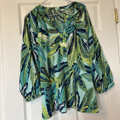 Floral turquoise, Blue, Lime Blouse - size XL