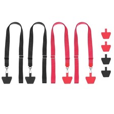 4Pcs Smart Phone Lanyard with 8 Patches, Black/Light Red 55-30cm 